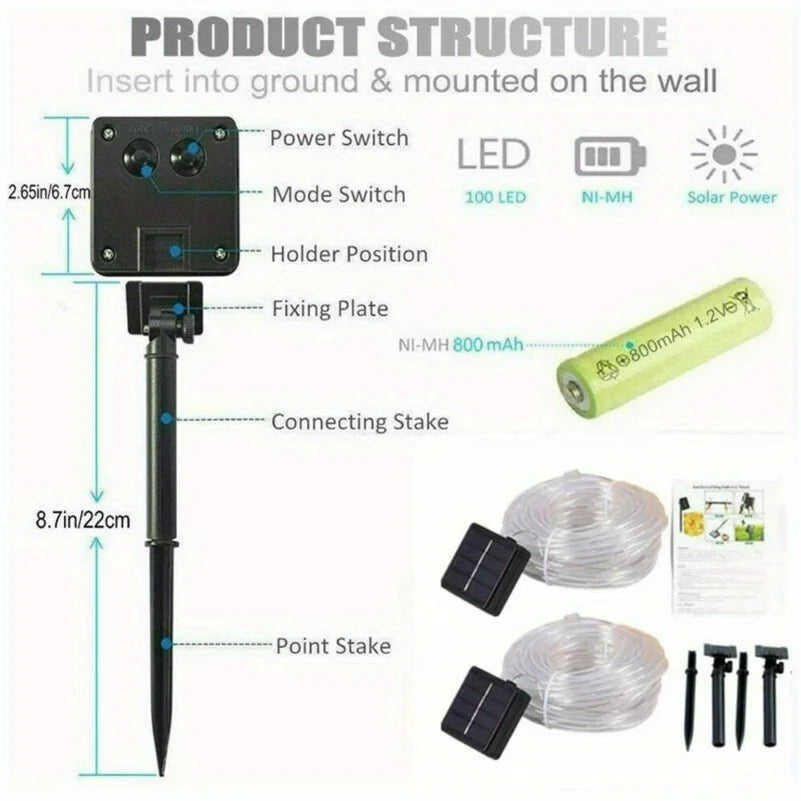 Solar Rope Fairy Lights – 8 Modes Waterproof Outdoor Garland