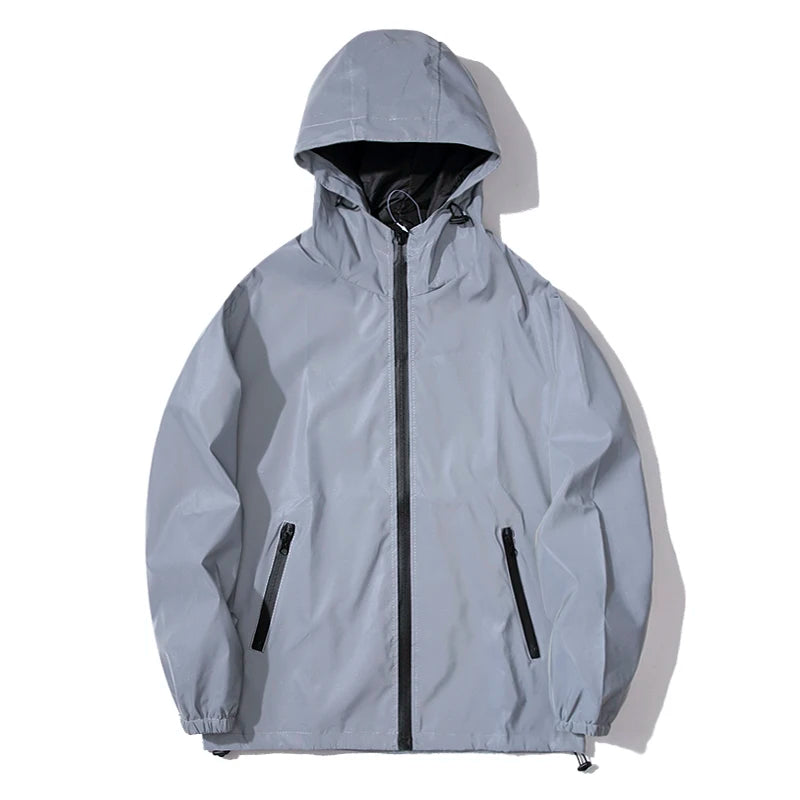 NEW Size Night Reflective Hooded Windbreaker Jacket – Waterproof Double Fabric for Men