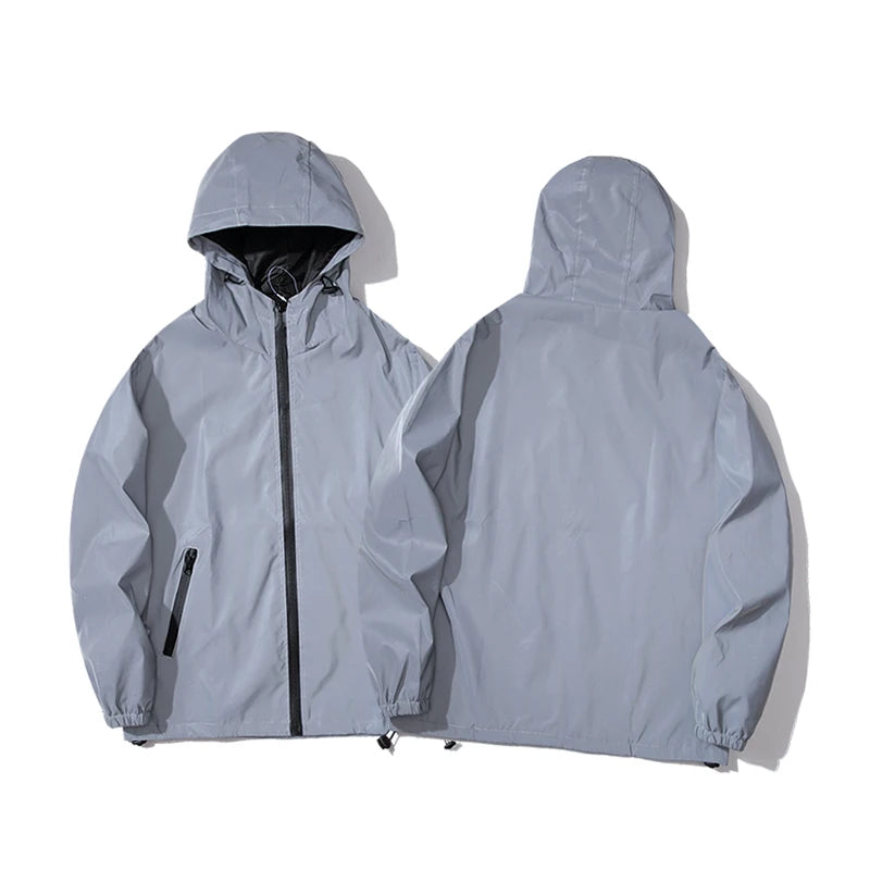 NEW Size Night Reflective Hooded Windbreaker Jacket – Waterproof Double Fabric for Men