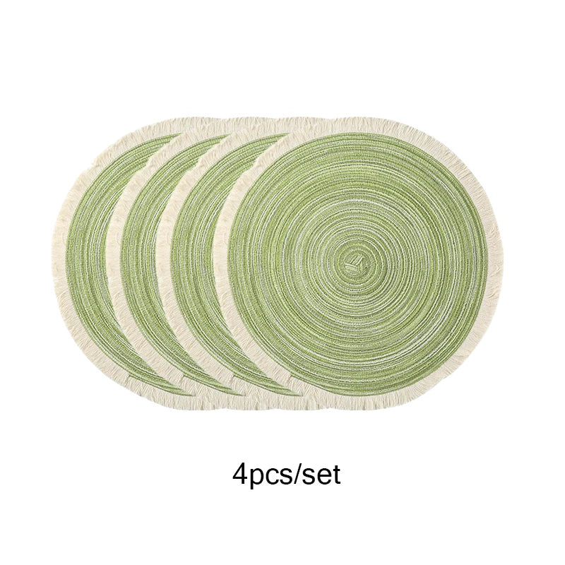 4pcs Eco Woven Fringe Round Placemats