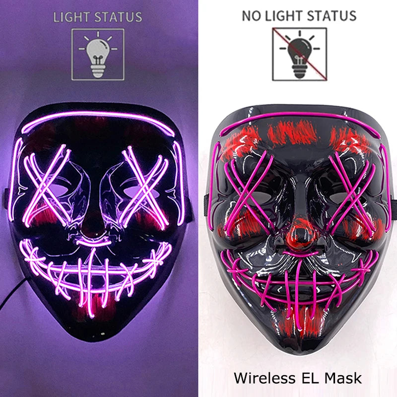 Wireless Halloween Neon LED Purge Mask – Glowing Masquerade Party Mask