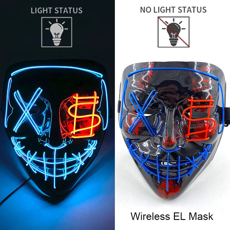 Wireless Halloween Neon LED Purge Mask – Glowing Masquerade Party Mask