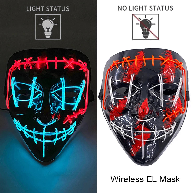 Wireless Halloween Neon LED Purge Mask – Glowing Masquerade Party Mask