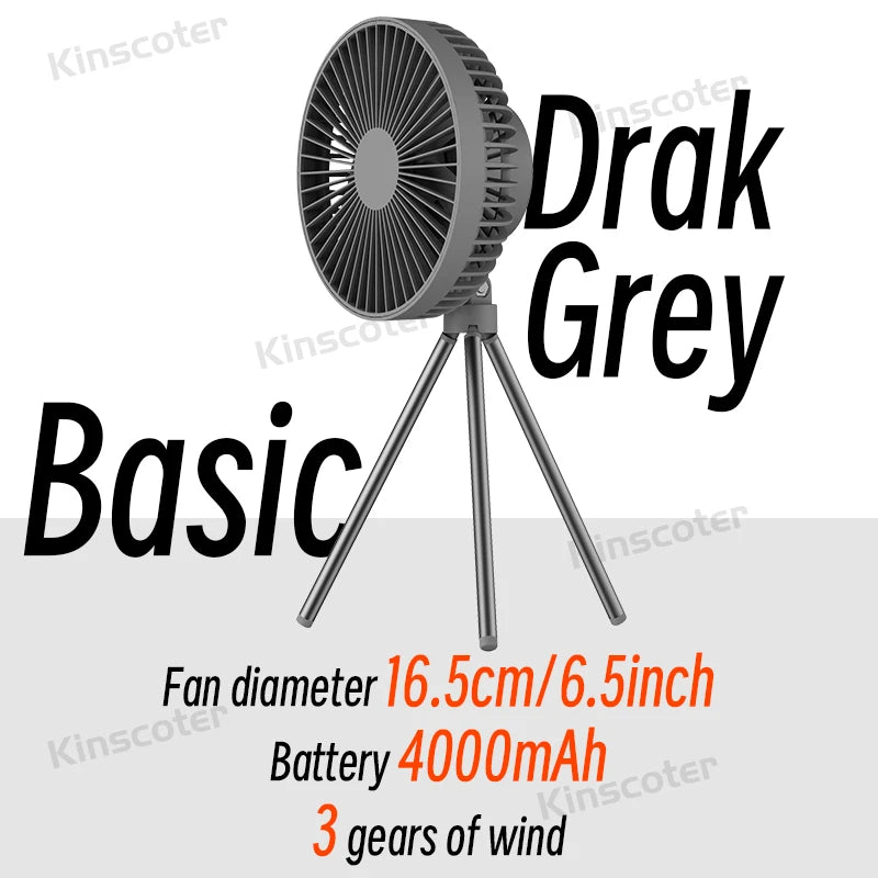 10000mAh Camping Fan with LED & Power Bank – Foldable Tripod