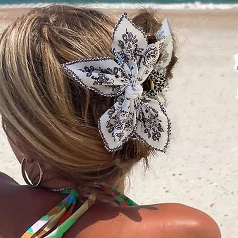 Double-Sided Butterfly Bow Hair Clip – Summer Cashew Pattern Claw Clip
