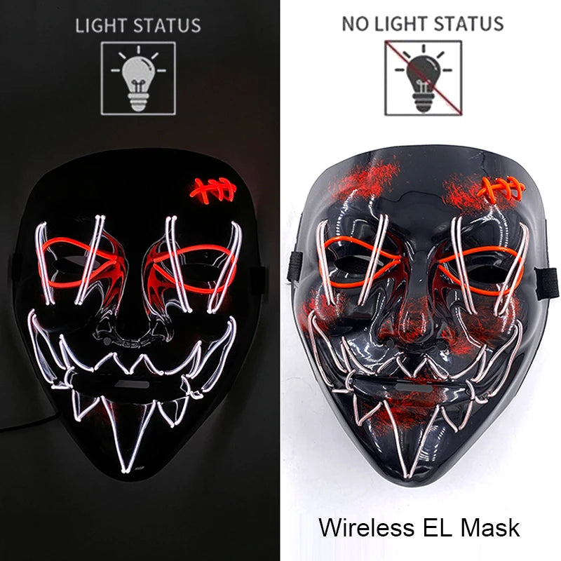 Wireless Halloween Neon LED Purge Mask – Glowing Masquerade Party Mask
