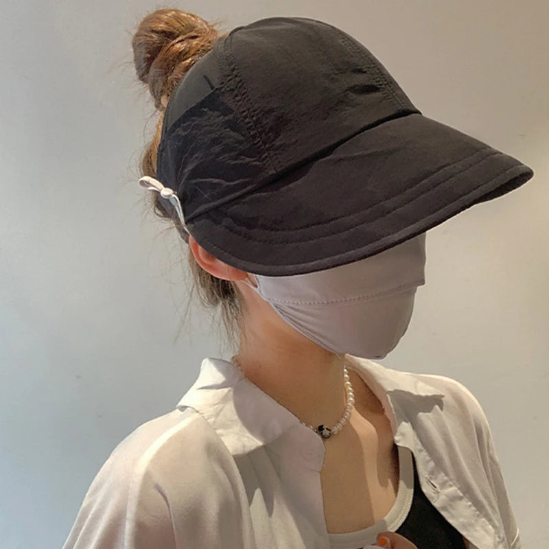 Foldable Wide Brim Sun Hat with Ponytail Slot