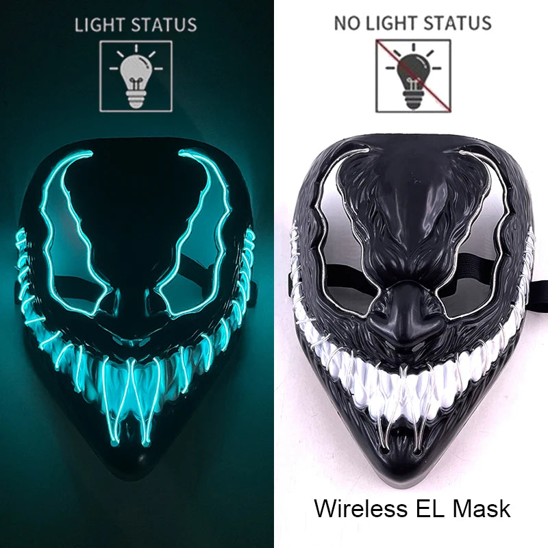 Wireless Halloween Neon LED Purge Mask – Glowing Masquerade Party Mask