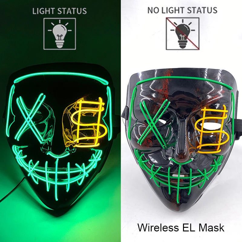 Wireless Halloween Neon LED Purge Mask – Glowing Masquerade Party Mask