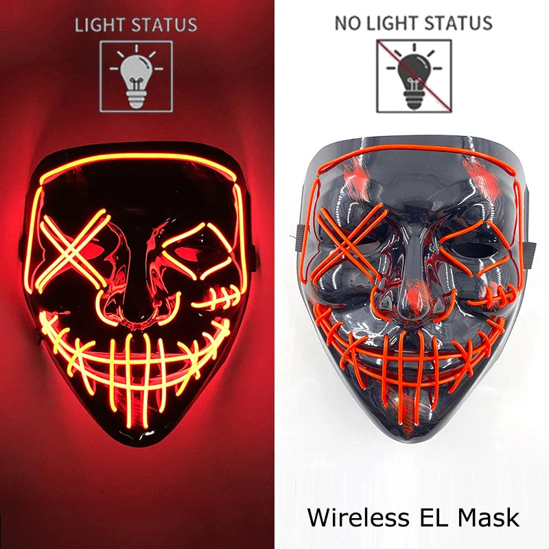 Wireless Halloween Neon LED Purge Mask – Glowing Masquerade Party Mask