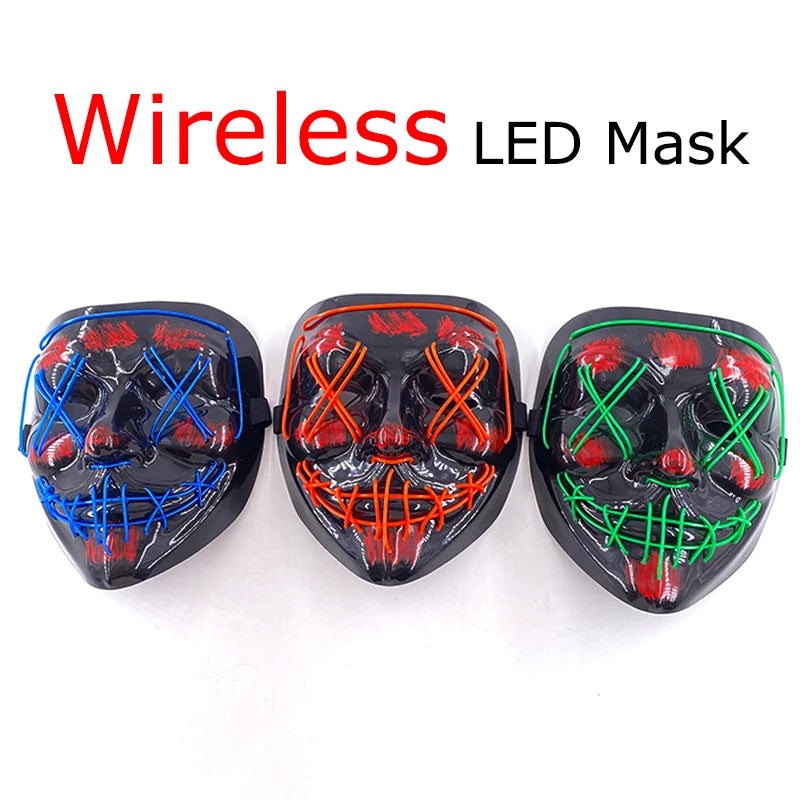 Wireless Halloween Neon LED Purge Mask – Glowing Masquerade Party Mask
