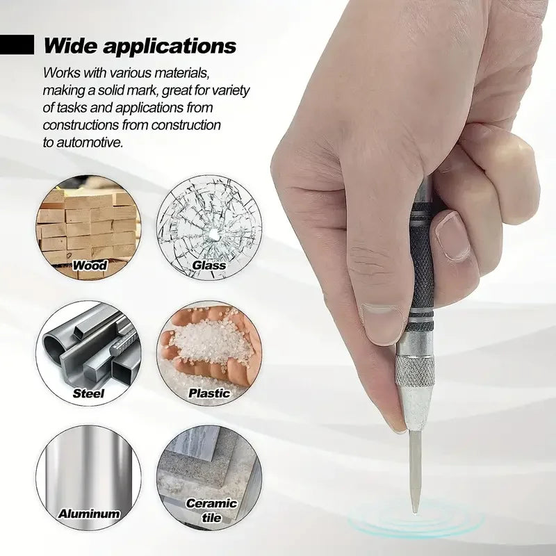 Spring-Loaded Auto Center Punch Tool for Wood & Metal
