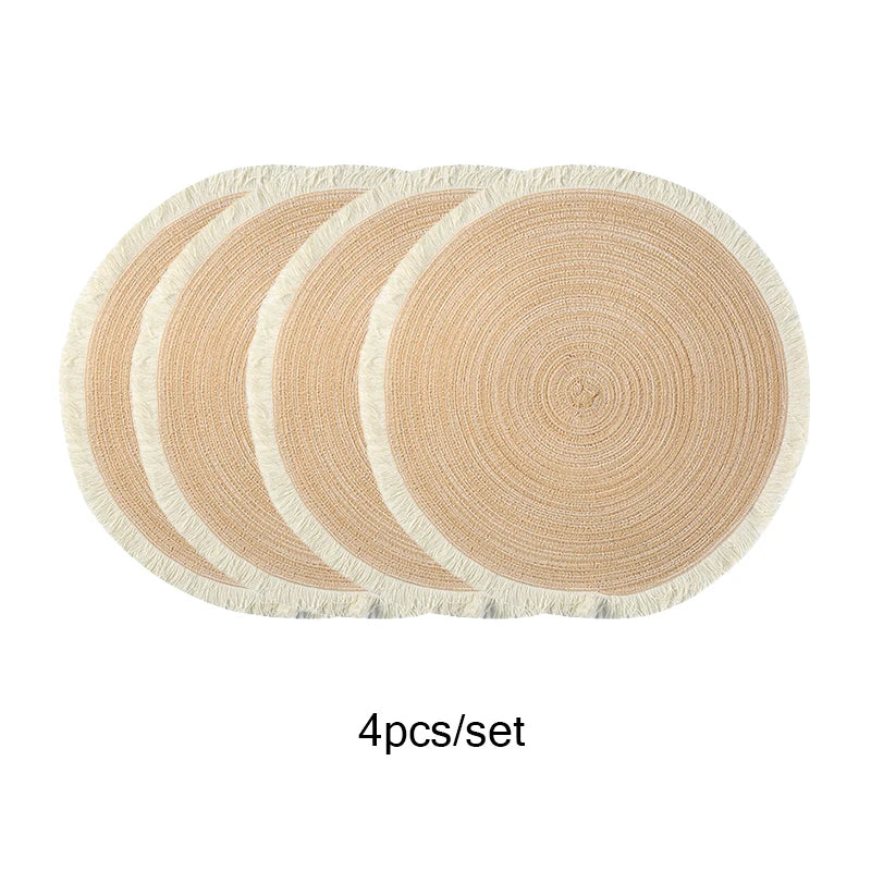 4pcs Eco Woven Fringe Round Placemats