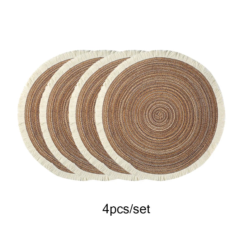 4pcs Eco Woven Fringe Round Placemats