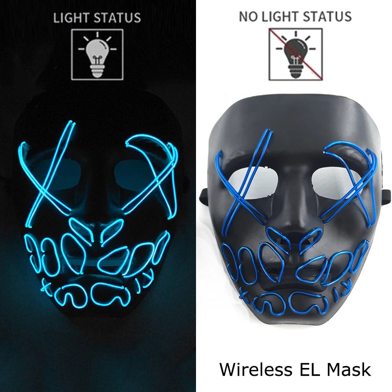 Wireless Halloween Neon LED Purge Mask – Glowing Masquerade Party Mask