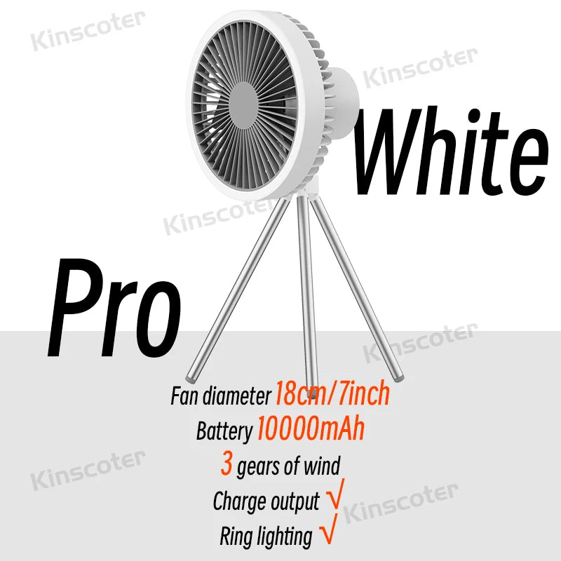 10000mAh Camping Fan with LED & Power Bank – Foldable Tripod