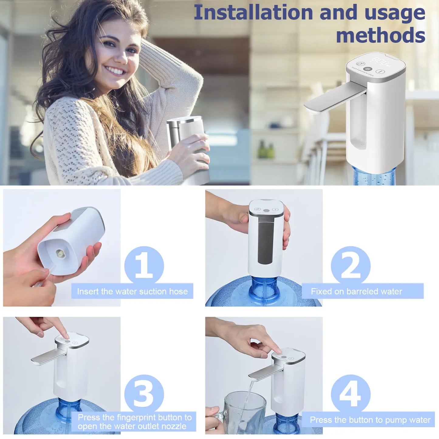Foldable Automatic Water Bottle Pump with Touch Display