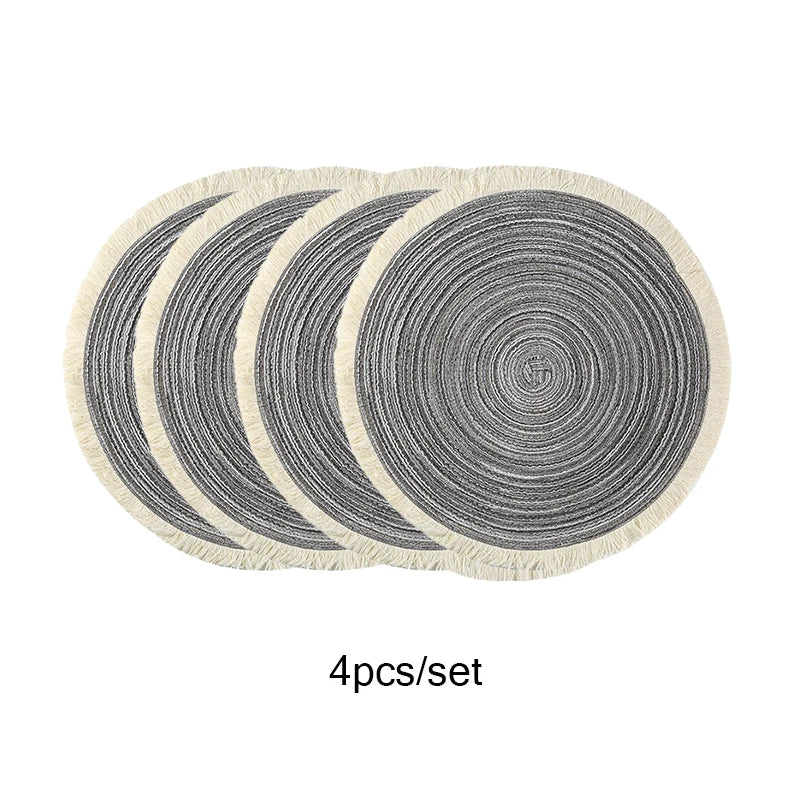 4pcs Eco Woven Fringe Round Placemats