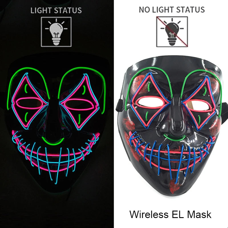 Wireless Halloween Neon LED Purge Mask – Glowing Masquerade Party Mask