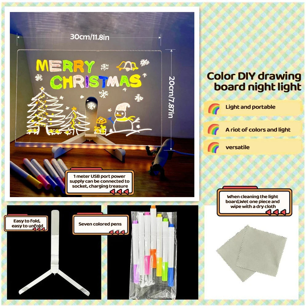 DIY LED Acrylic Note Board with 7 Pens | USB Message Board for Kids