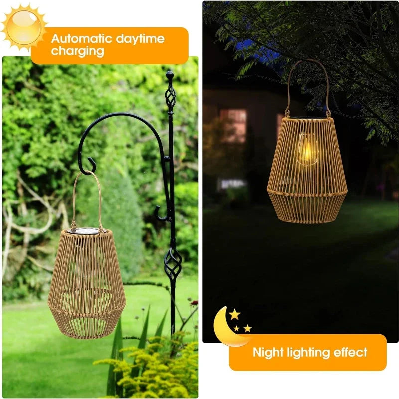 Handwoven Solar Lantern for Garden, IP65 Waterproof Outdoor Light