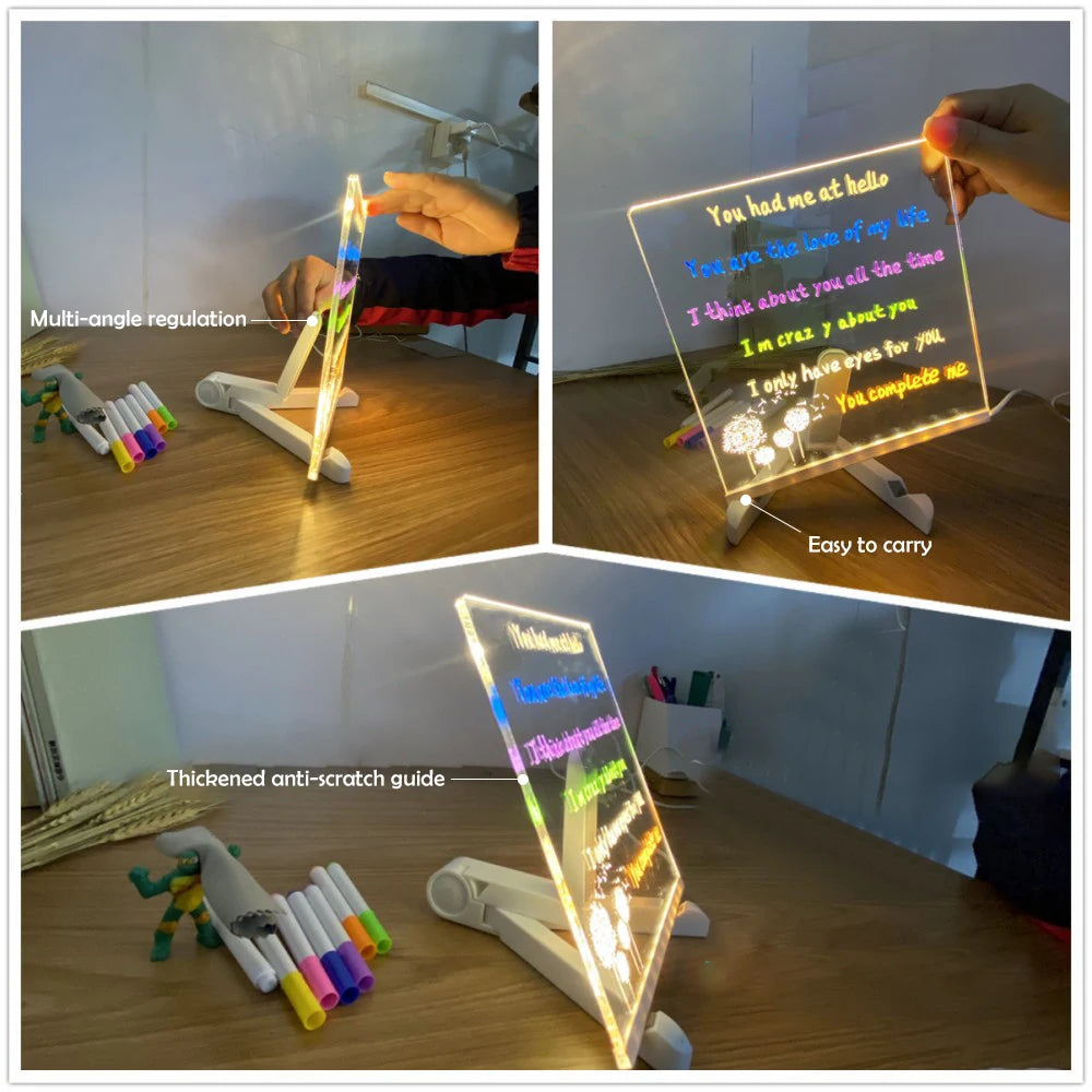 DIY LED Acrylic Note Board with 7 Pens | USB Message Board for Kids