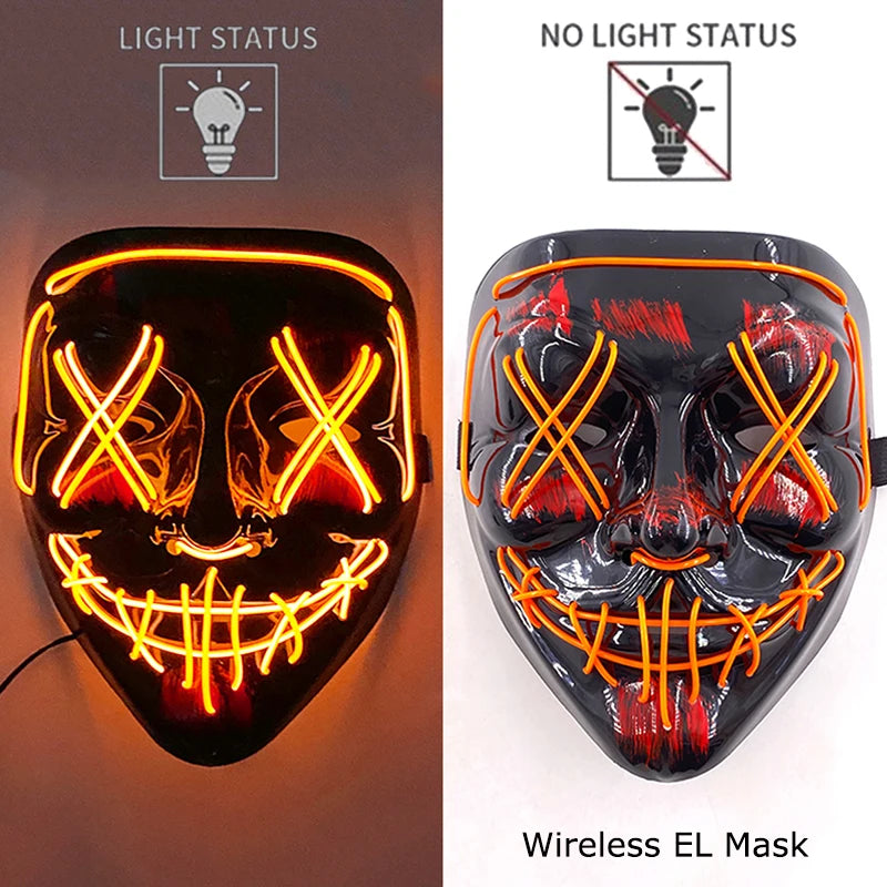 Wireless Halloween Neon LED Purge Mask – Glowing Masquerade Party Mask