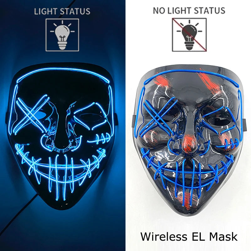 Wireless Halloween Neon LED Purge Mask – Glowing Masquerade Party Mask