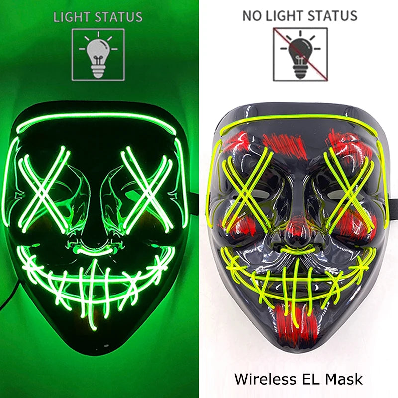 Wireless Halloween Neon LED Purge Mask – Glowing Masquerade Party Mask