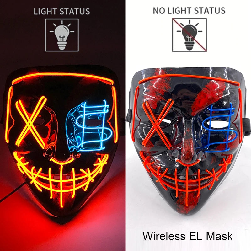 Wireless Halloween Neon LED Purge Mask – Glowing Masquerade Party Mask