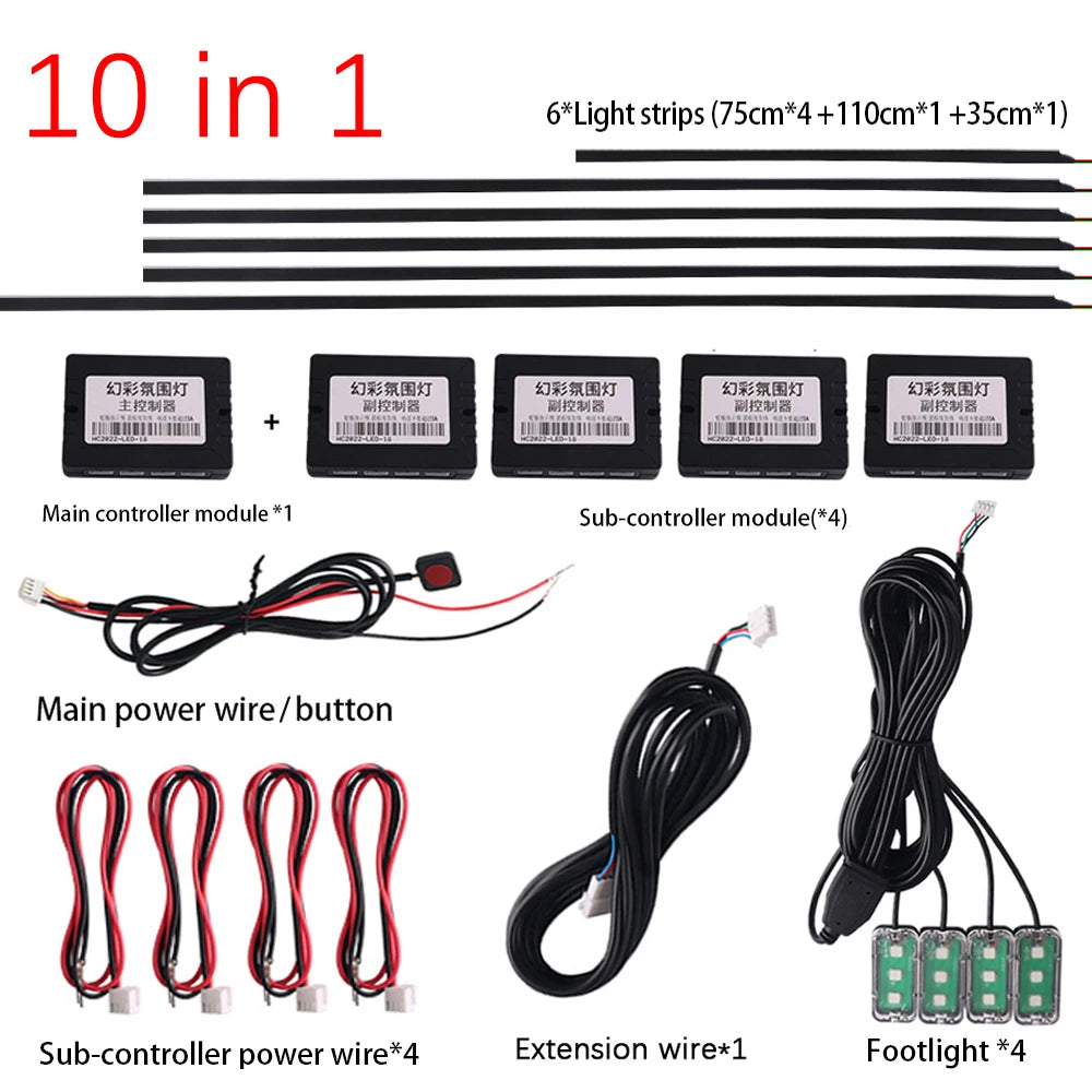 RGB Fiber Optic Car Ambient Light Kit | 6–22 in 1 DIY Set