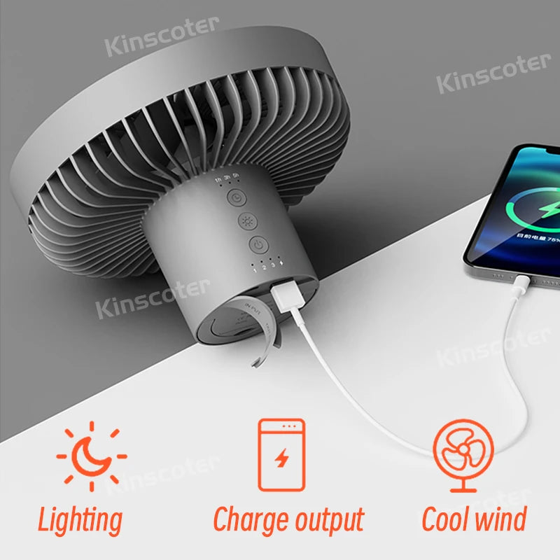 10000mAh Camping Fan with LED & Power Bank – Foldable Tripod