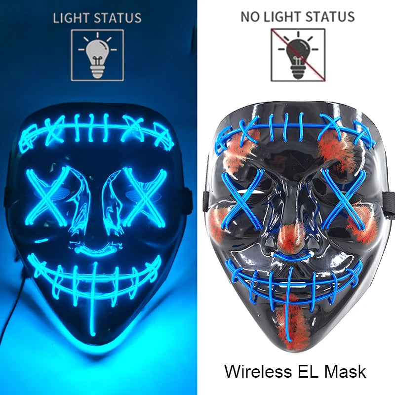Wireless Halloween Neon LED Purge Mask – Glowing Masquerade Party Mask