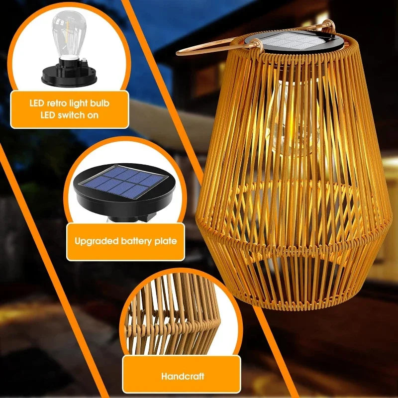 Handwoven Solar Lantern for Garden, IP65 Waterproof Outdoor Light