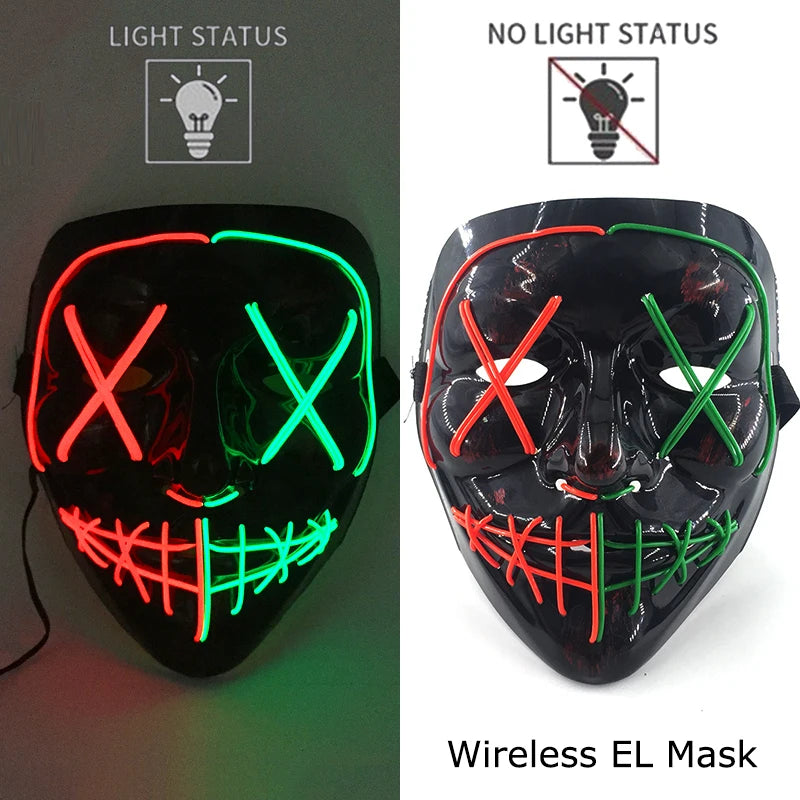 Wireless Halloween Neon LED Purge Mask – Glowing Masquerade Party Mask