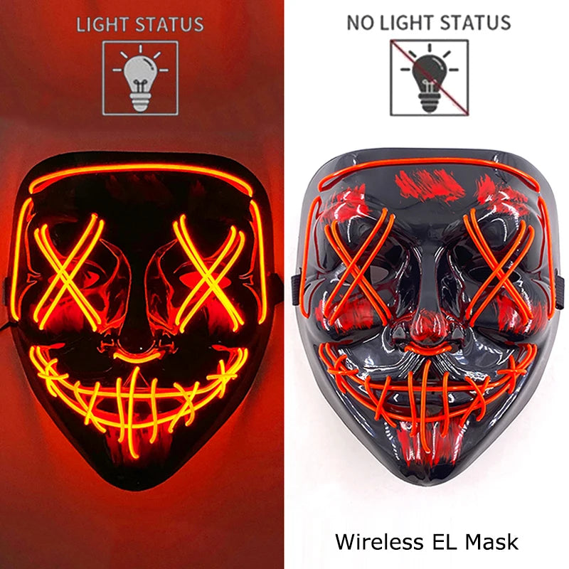 Wireless Halloween Neon LED Purge Mask – Glowing Masquerade Party Mask