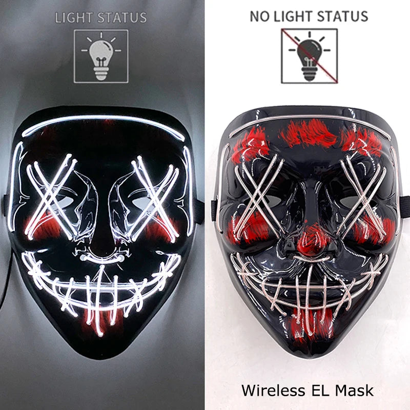 Wireless Halloween Neon LED Purge Mask – Glowing Masquerade Party Mask
