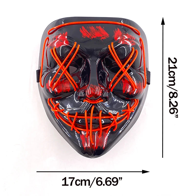 Wireless Halloween Neon LED Purge Mask – Glowing Masquerade Party Mask