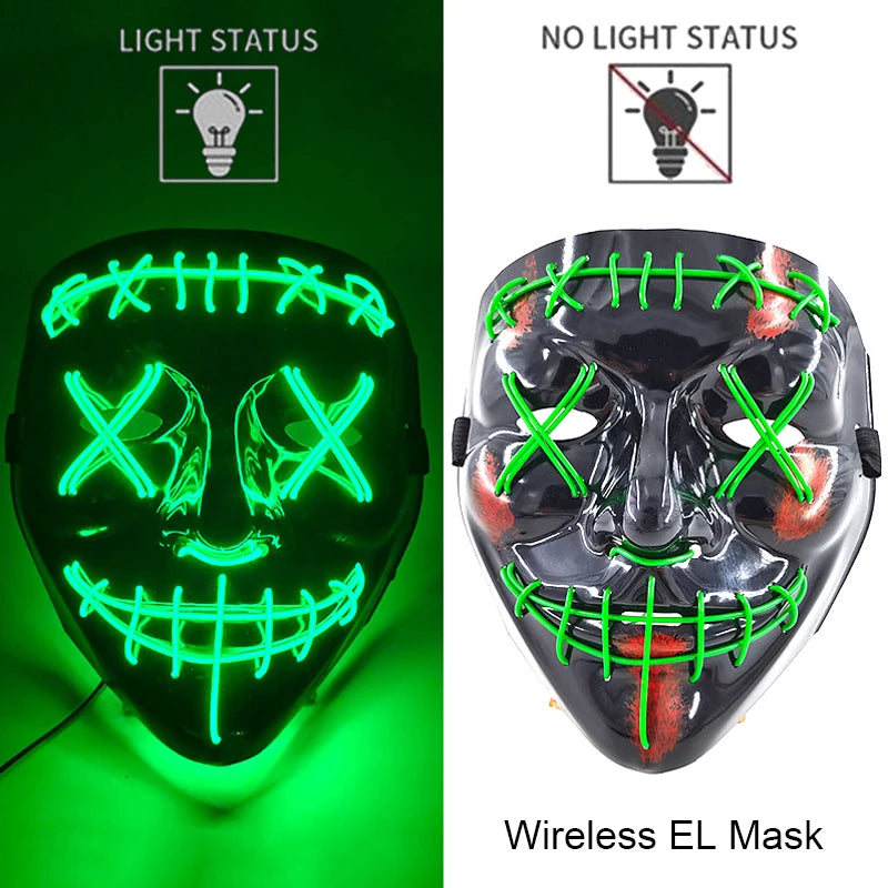 Wireless Halloween Neon LED Purge Mask – Glowing Masquerade Party Mask