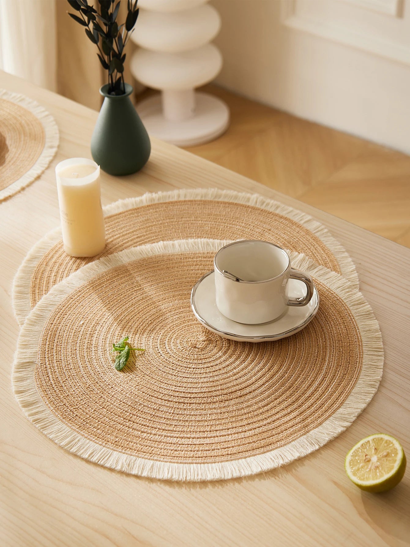 4pcs Eco Woven Fringe Round Placemats