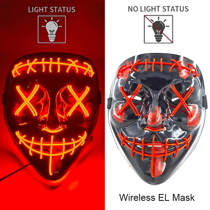 Wireless Halloween Neon LED Purge Mask – Glowing Masquerade Party Mask