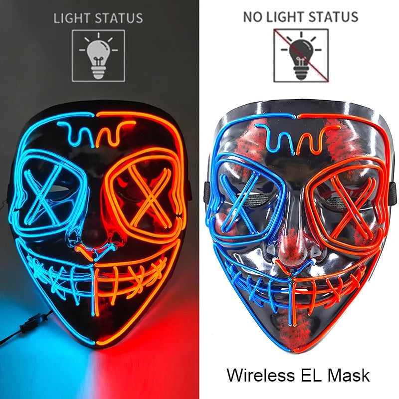 Wireless Halloween Neon LED Purge Mask – Glowing Masquerade Party Mask