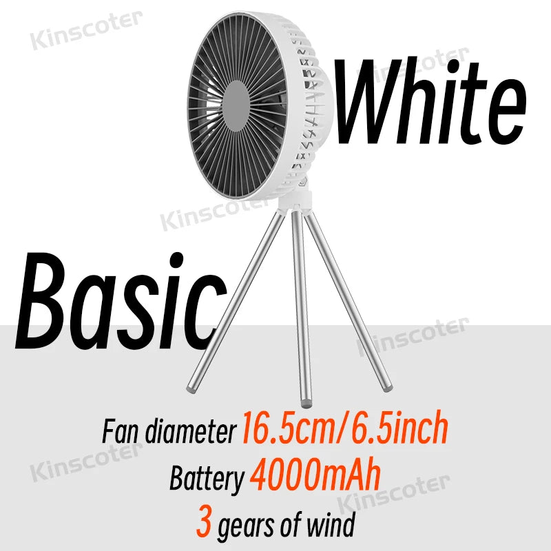 10000mAh Camping Fan with LED & Power Bank – Foldable Tripod