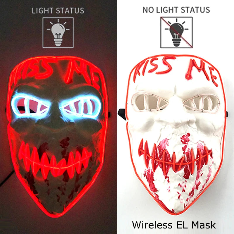 Wireless Halloween Neon LED Purge Mask – Glowing Masquerade Party Mask