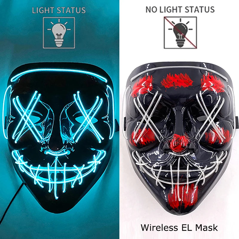 Wireless Halloween Neon LED Purge Mask – Glowing Masquerade Party Mask
