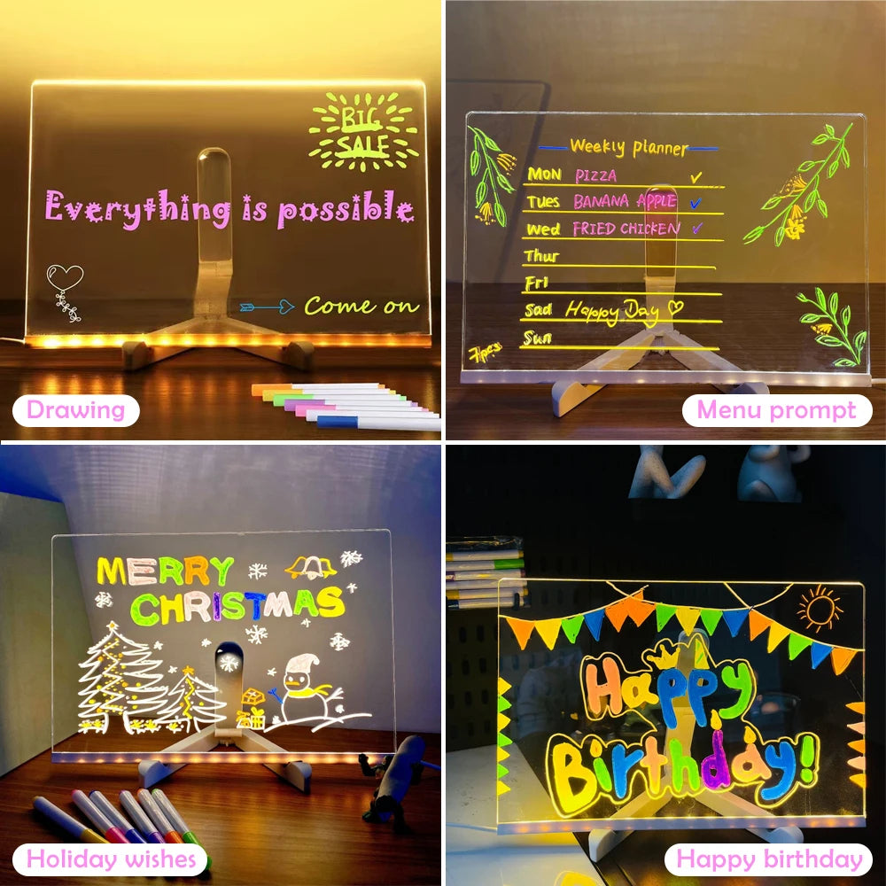 DIY LED Acrylic Note Board with 7 Pens | USB Message Board for Kids
