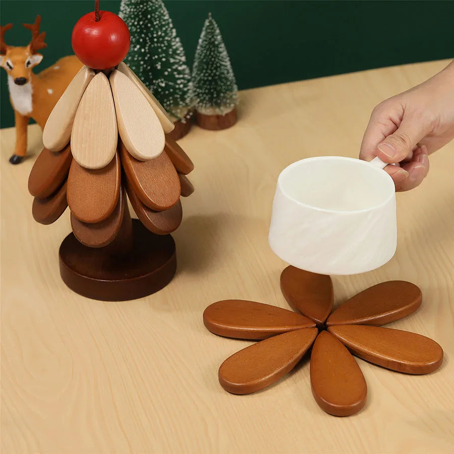 Foldable Wooden Christmas Tree Trivet – Heat-Resistant Mat