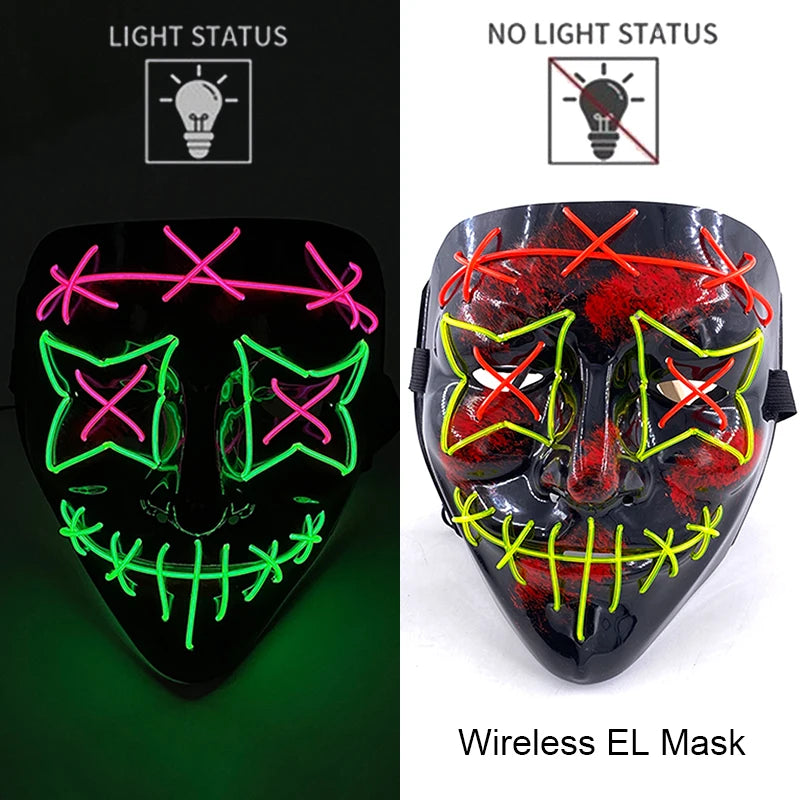 Wireless Halloween Neon LED Purge Mask – Glowing Masquerade Party Mask