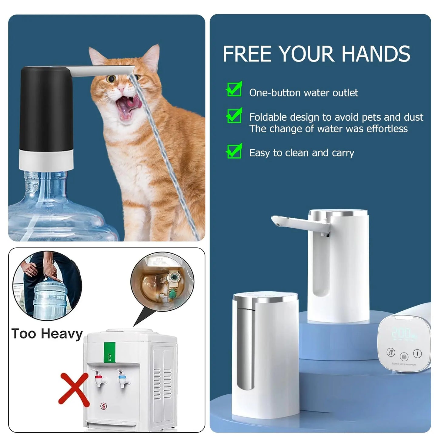 Foldable Automatic Water Bottle Pump with Touch Display