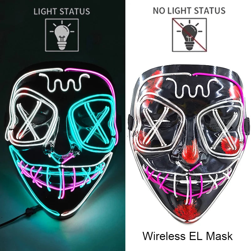 Wireless Halloween Neon LED Purge Mask – Glowing Masquerade Party Mask